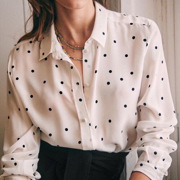 French polka dot shirt simple elegant basic wear small romantic