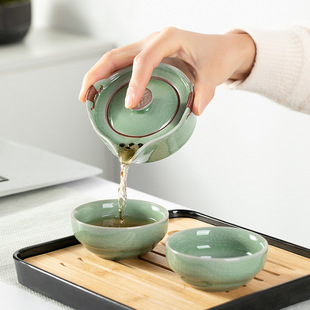 Portable Express Cup One Pot Two Cups Kung Fu Teapot Teacup Ru Kiln Single Person Travel Tea Set
