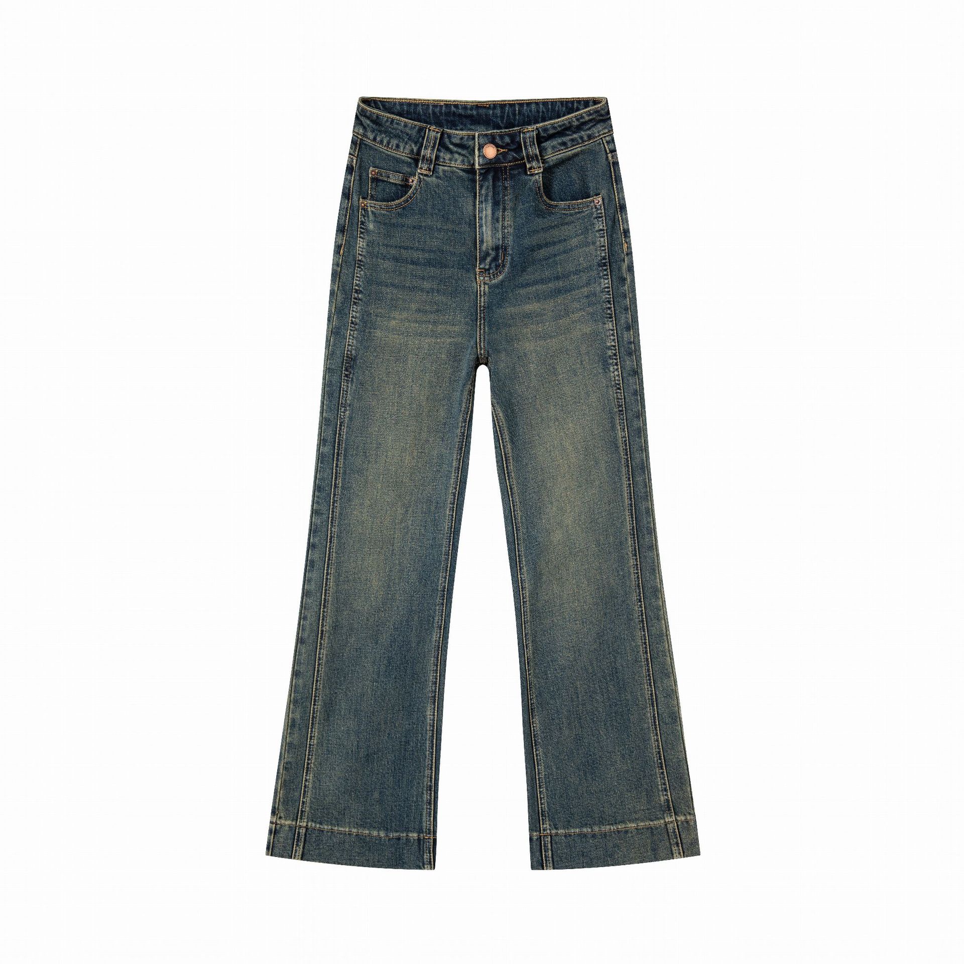 Damkläder Mellan- till exklusiva damkläder Högmidjade smala jeans Dam Vår och sommar Nya vida utsvängda byxor_voghion.com
