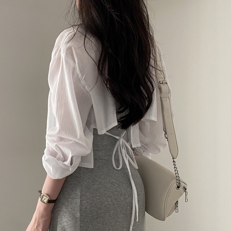 In-Stock Korean Summer Long-Sleeve Sun-Protective Shirt with a Clever Back-Tie Design