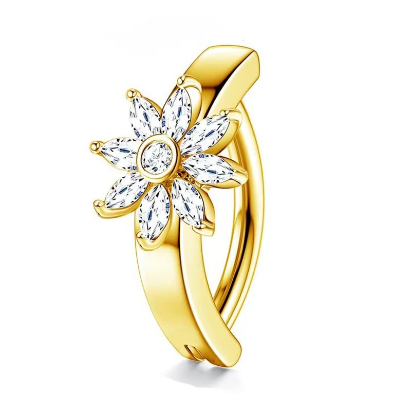 Sunflower Belly Button Ring With Diamond And Zircon Design_voghion.com