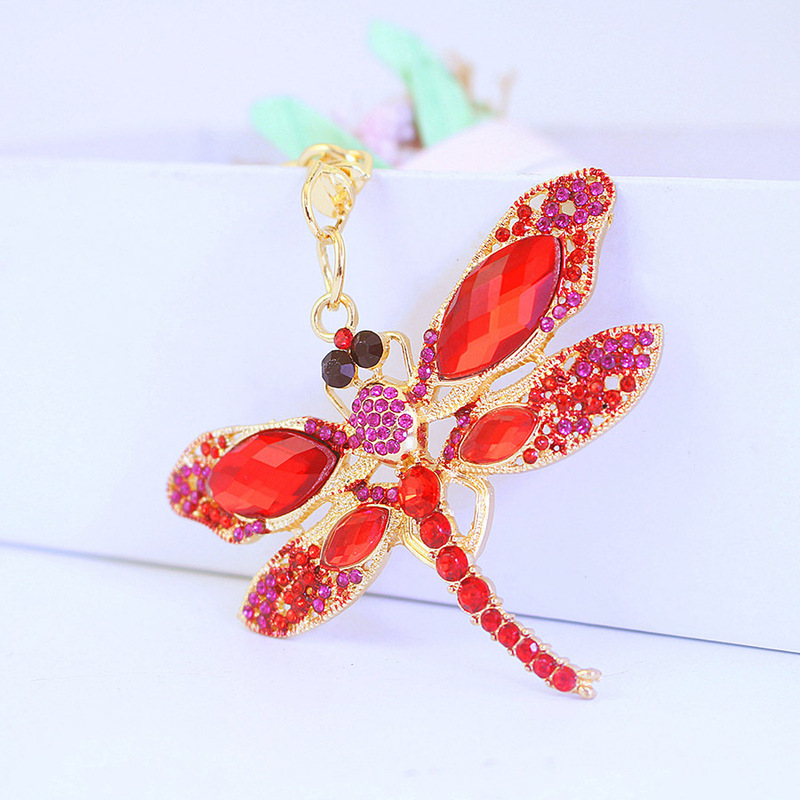 Cute Rhinestone Crystal Dragonfly Car Keychain Women's Bag Accessories Pendant Key Chain Jewelry 1325