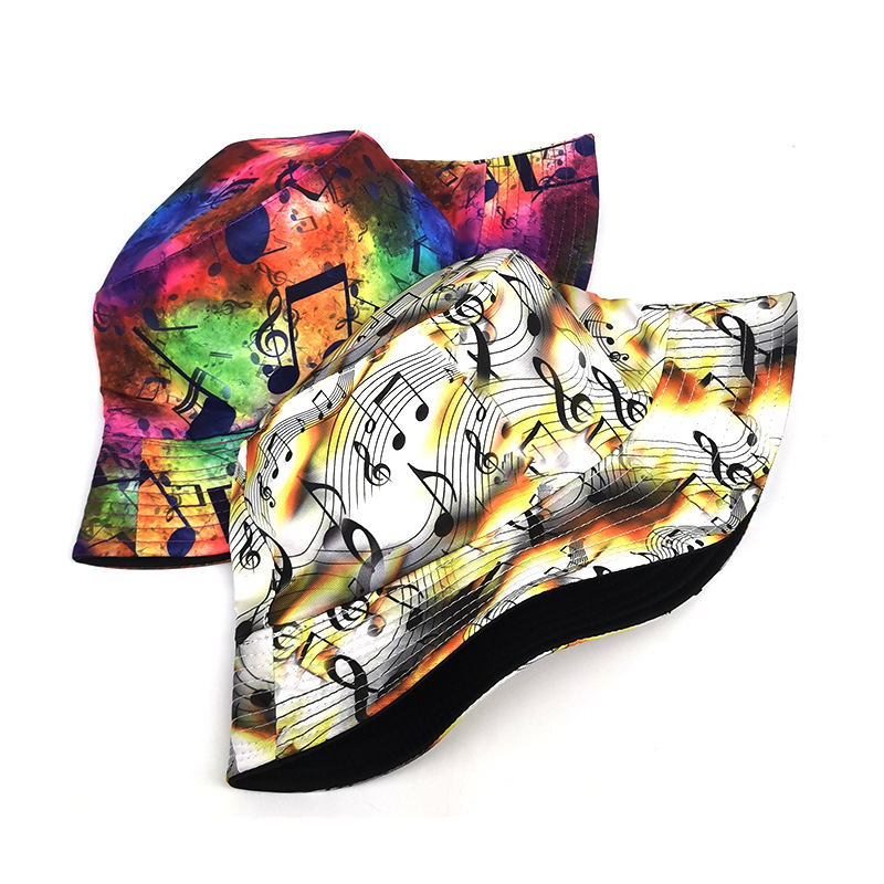 Spring&Summer, Autumn Season Unisex Retro Streetwear Color Block Notes Printing Wide Eaves Bucket Hat