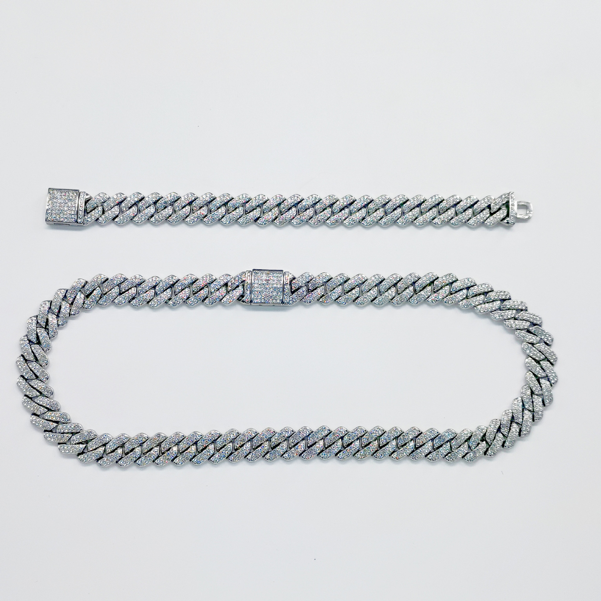 Łańcuch kubański ze stopu metali z bransoletą 14 mm, pełen diamentów, męski i damski naszyjnik w stylu hip-hopowym_voghion.com