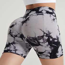 跨境新款扎染瑜伽短裤女 运动户外健身裤舒适高腰弹力紧身瑜伽裤