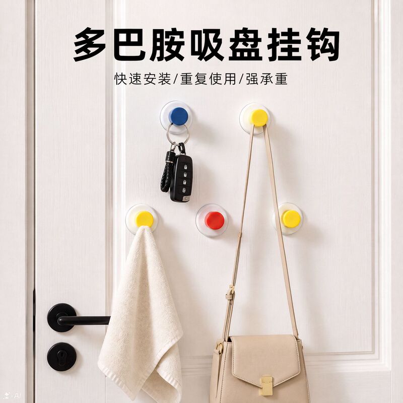 Taoyuan Dopamine Suction Cup Hook, Strong Load-Bearing Adhesive, No Drilling Required, Wall-Mounted Key Holder for Bathroom Doorway Taoyuan Dopamine Suction Cup Hook, Strong Load-Bearing Adhesive, No Drilling Required, Wall-Mounted Key Holder for Bathroom Doorway