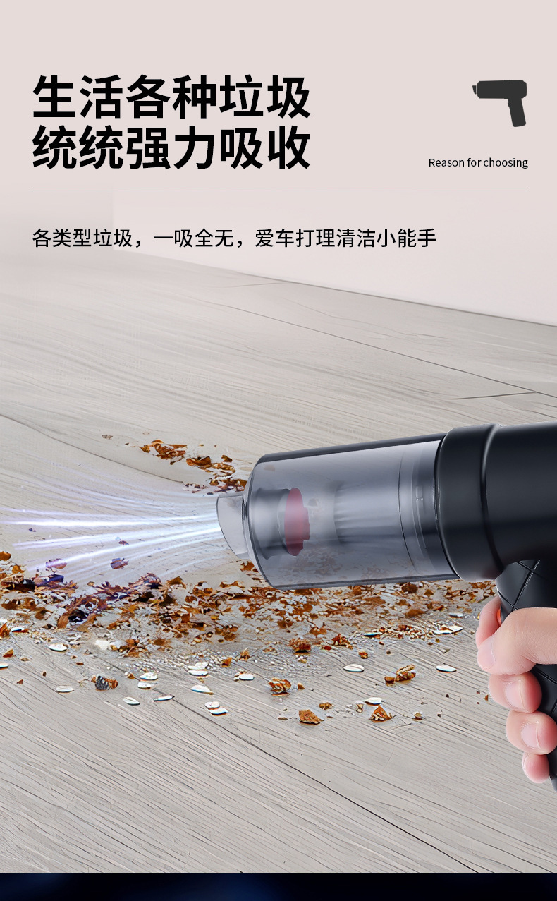 New Cross-Border Model of Car-Mounted Wireless Vacuum Cleaner with Blowing and Suction Functions, High Suction Power, High Power, Portable Handheld Household Dust Blower