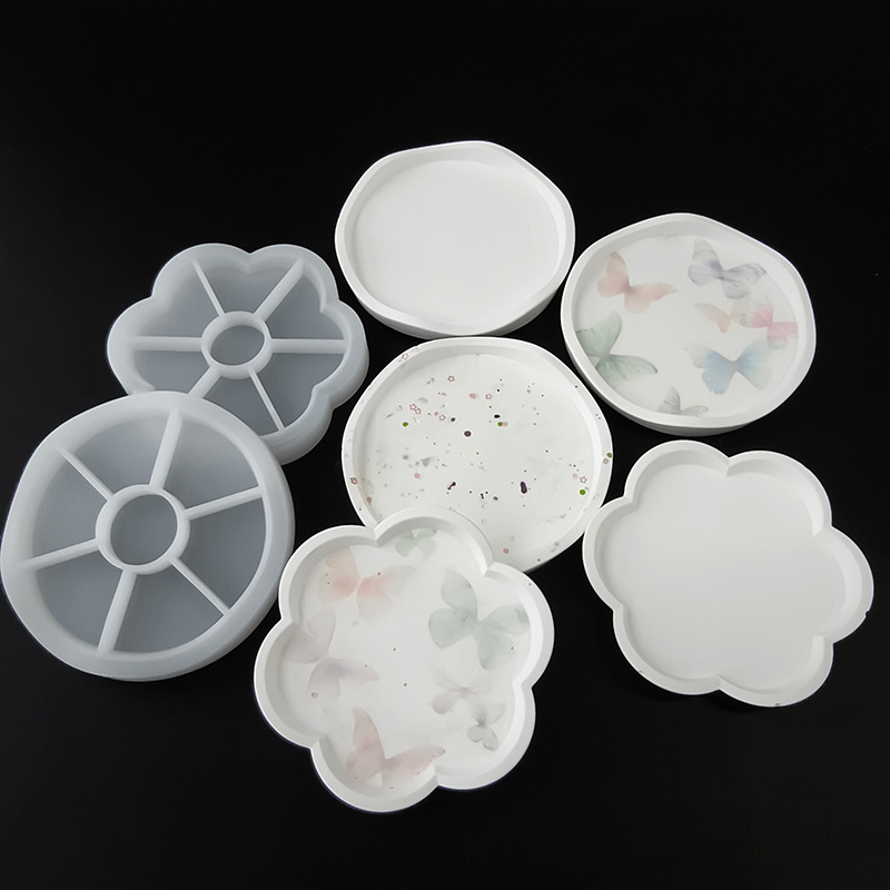 DIY cristal goteo yeso cemento plato redondo molde de silicona bandeja en forma de flor de ciruela molde de bandeja de almacenamiento candelabro