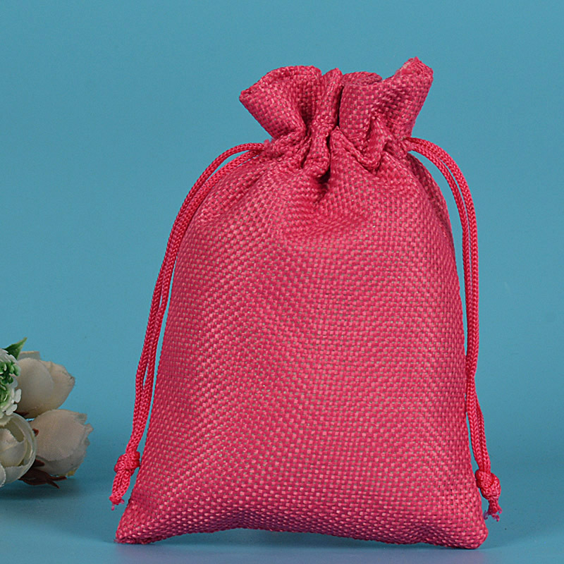 Льняная сумка 7*9 см; розово-красная нейлоновая веревка