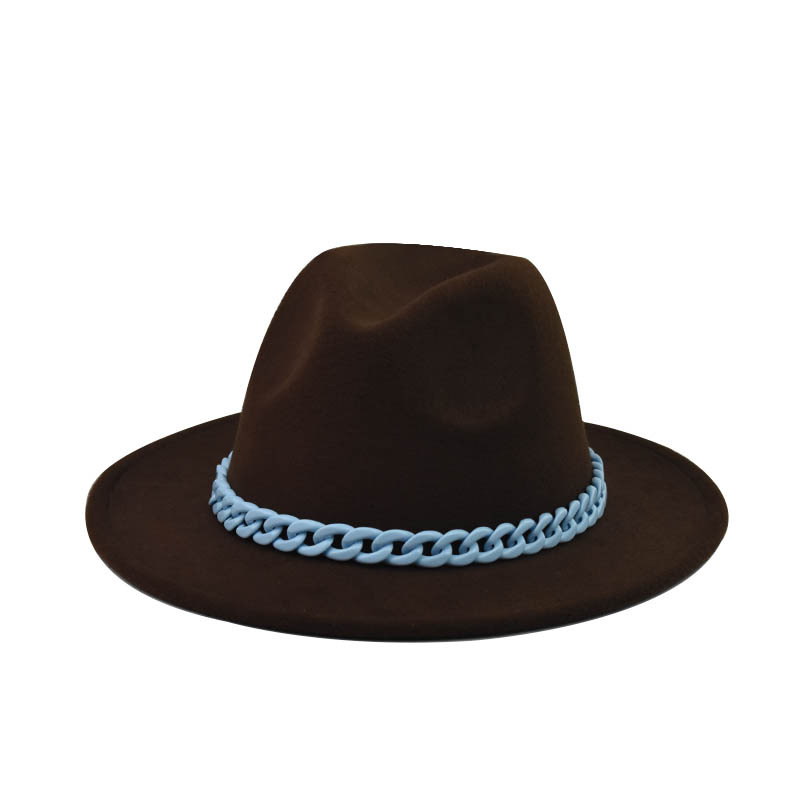 Comercio exterior transfronterizo engrosado padre-hijo Four Seasons Cadena naranja sombrero de lana cadena sombrero de fieltro de ala grande sombrero de copa plana
