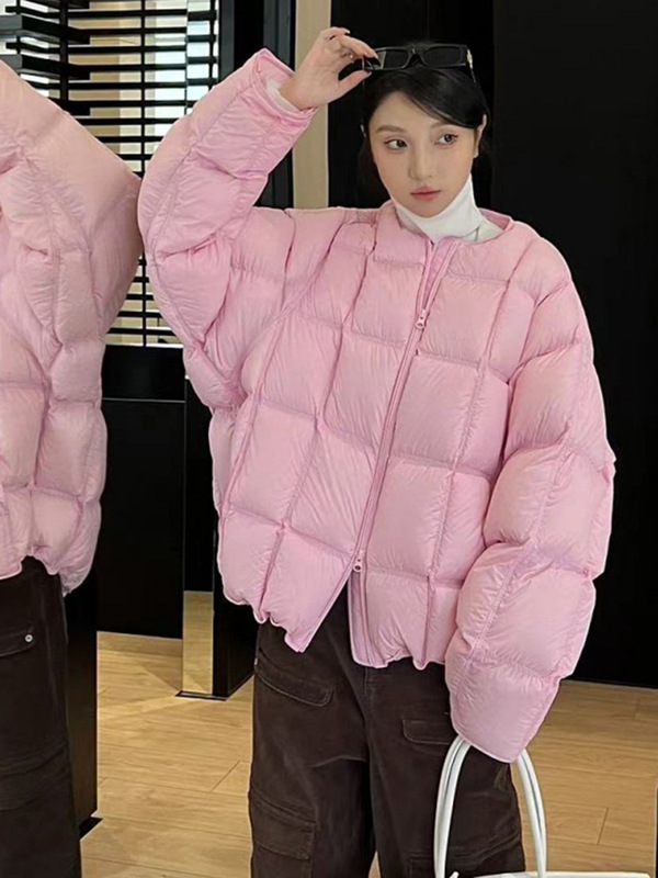 糖果色无胆泡芙感羽绒服女2025冬短款云朵超轻白鸭绒方块面包服潮|undefined