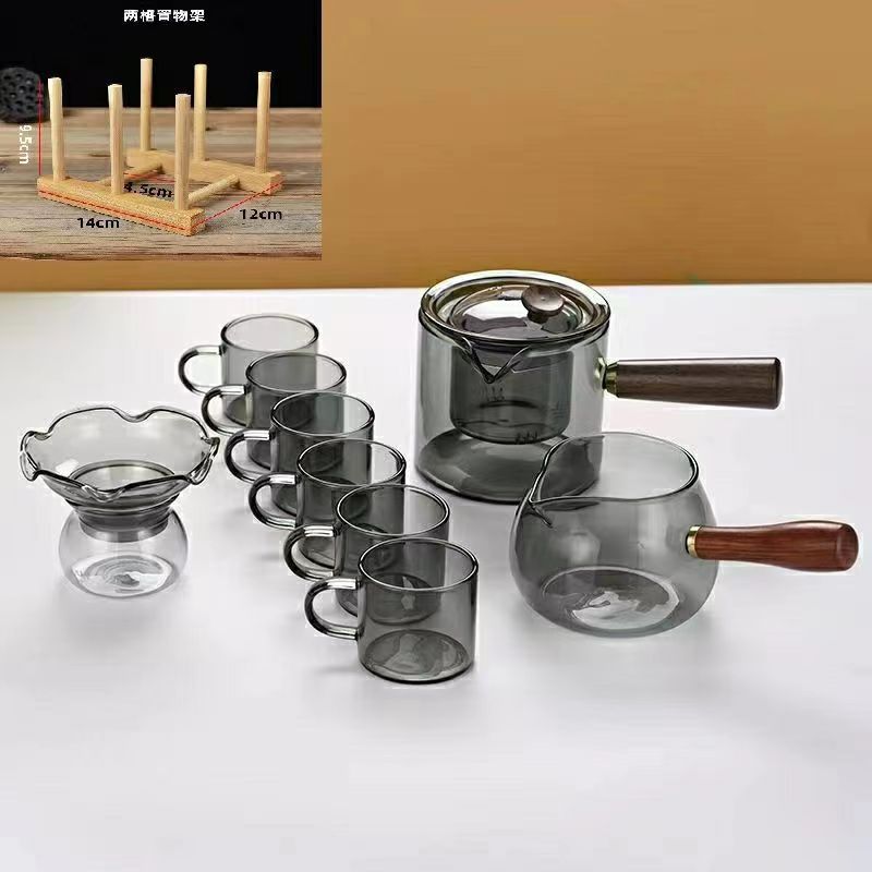 Borosilicato ahumado gris vidrio tetera mango lateral olla mango de madera maciza olla Kung Fu juego de té hogar gran capacidad tetera