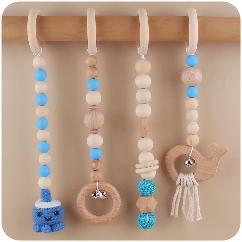 Suministros para bebés de dibujos animados animal cachorro colgante de punto de cuatro piezas de los niños de educación temprana Beech sonajero adornos de juguete