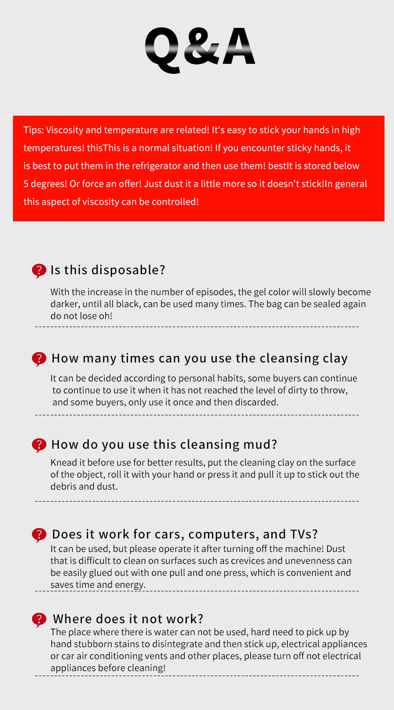 Multi-functional dust cleaning gel, non-dissolvable, non-sticky, soft cleaning gel, car dust remover, keyboard cleaning paste