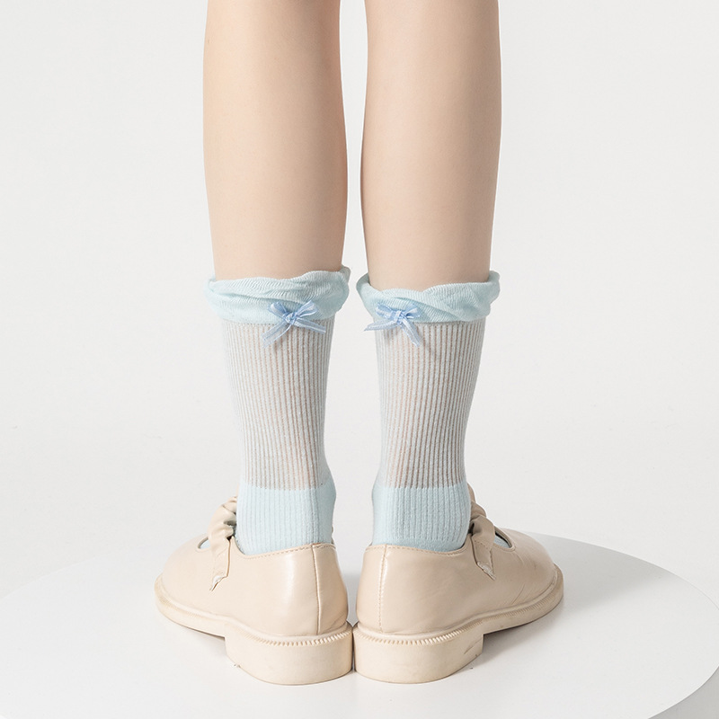 Miu serie calcetines mujer primavera y verano nuevo producto tacón lazo pila de calcetines capullo máquina todo en uno deshuesado tubo central Lolita