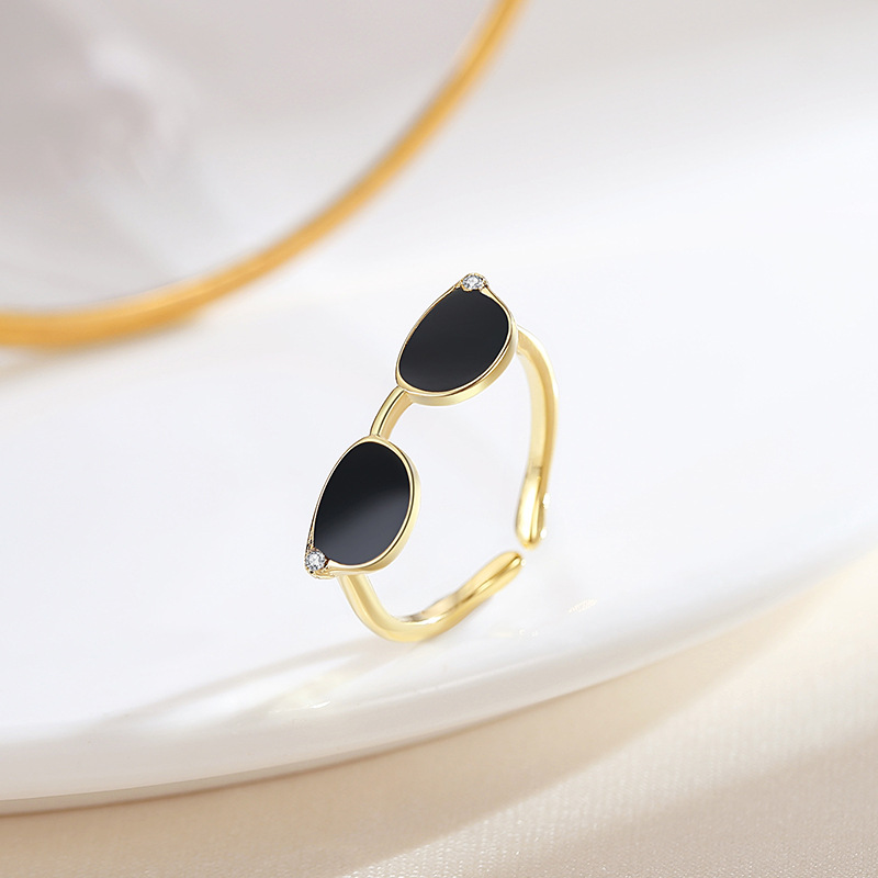 Transfronteriza dedo gafas de sol anillo de plata 925 moda europea y americana pequeñas gafas diseño dulce fresco joyería al por mayor