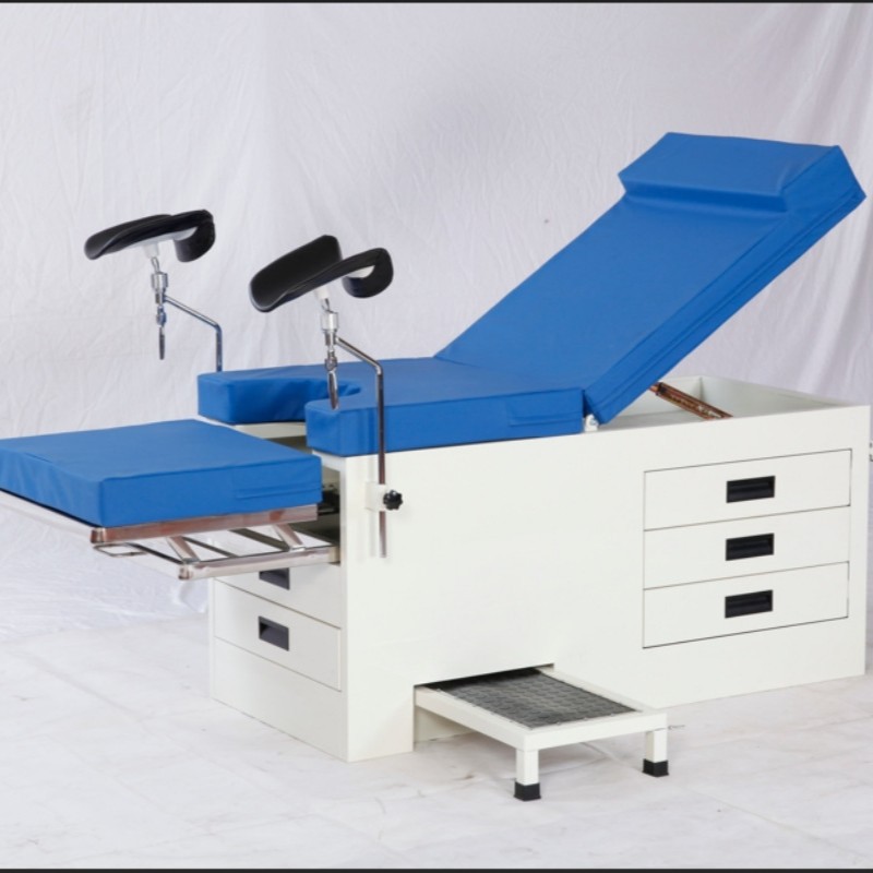 Cama de examen ginecológico manual con taburete para levantar la espalda y levantar las piernas y pisar con longitud ajustable de enfermería para clínica hospitalaria image 1