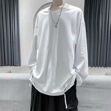 新款不规则破洞t恤男长袖港风潮流ins帅气百搭宽松休闲圆领打底衫