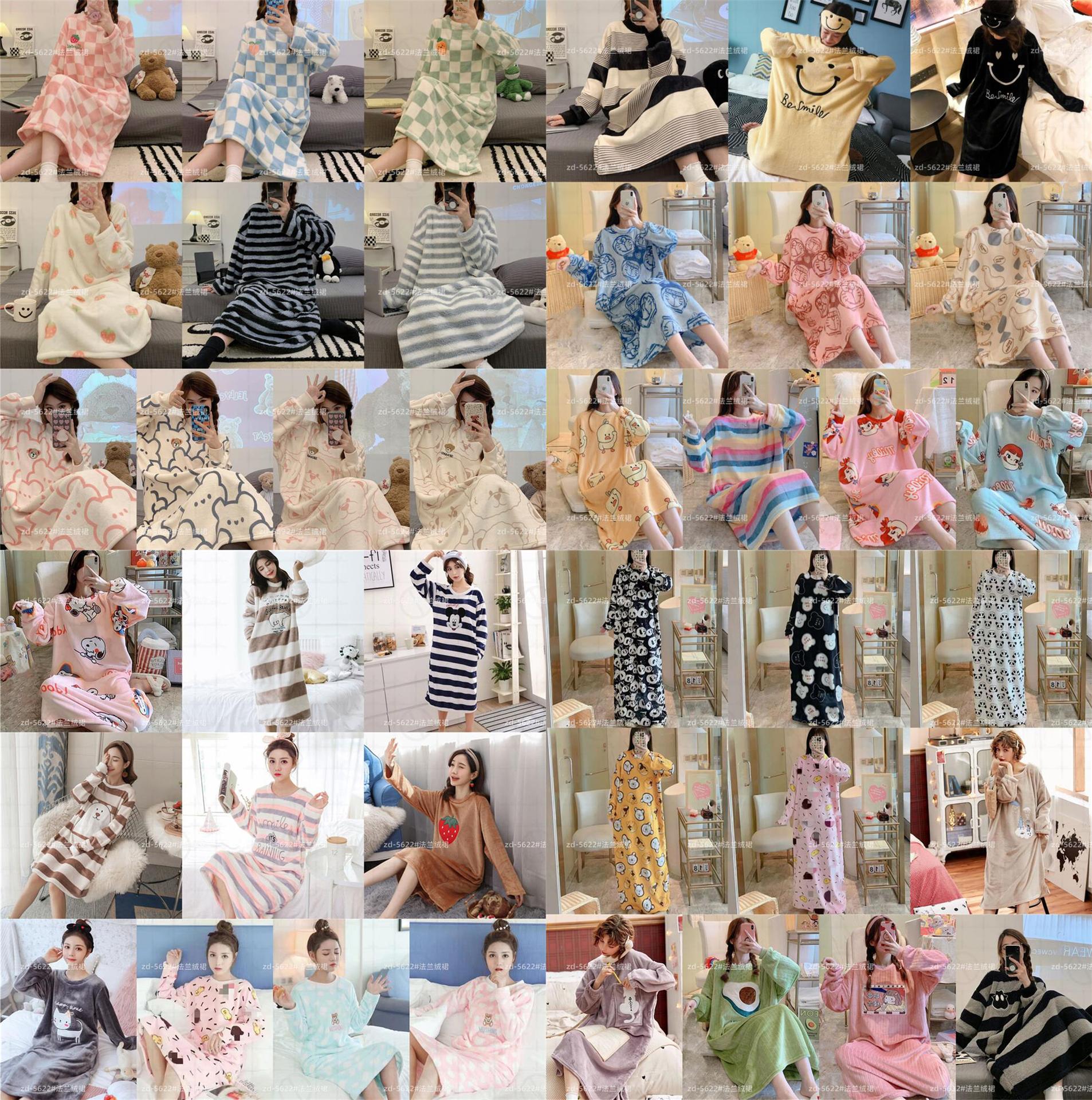 Pijamas de mujeres otoño invierno de franela lindo dibujo animado 2023 nuevo coral de lana gruesa falda cálida ropa para el hogar