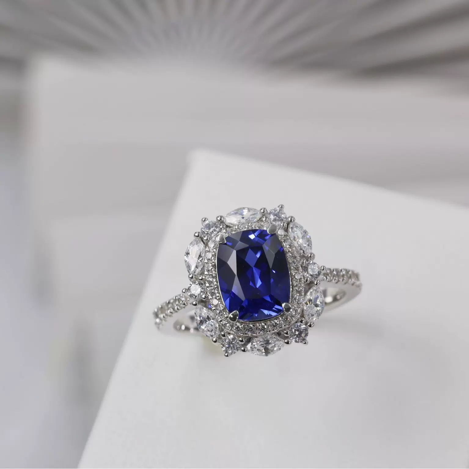 3克拉皇家蓝宝石肥方满钻戒指S925银珠宝指环送礼培育2025新款