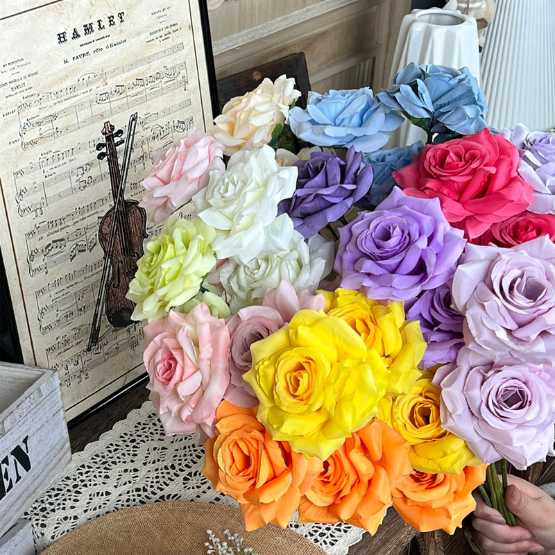 3-Head Diamond Rose Artificial Fake Flower Silk Flower Artificial Flower Wholesale Wedding Flower Living Room High-End Floral Ornaments