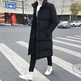男士冬季长款修身棉衣韩版青年纯色新款立领加厚保暖棉袄外套潮