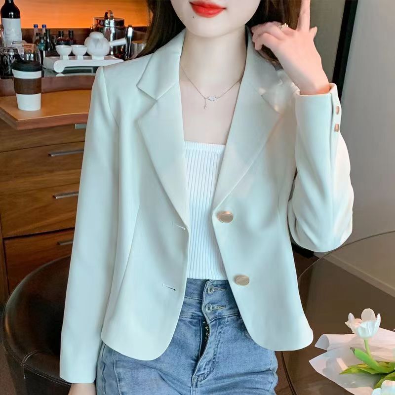2025 Small Short Casual Suit Tops Women's Autumn French Style Slim Long Sleeve Suit Top