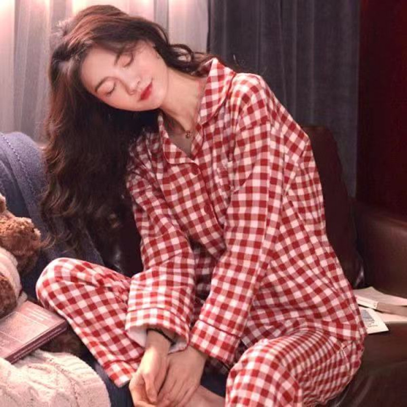 100% pijamas de algodón en línea de la celebridad de las mujeres lindas de primavera y otoño de manga larga más el tamaño de algodón ropa de casa traje de confinamiento de verano