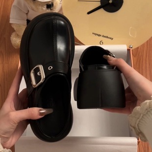 Internet Celebrity Ins Black Thick-Soled Baotou Half Slippers for Women Summer Outer Wear 2025 New Slip-On Sandals