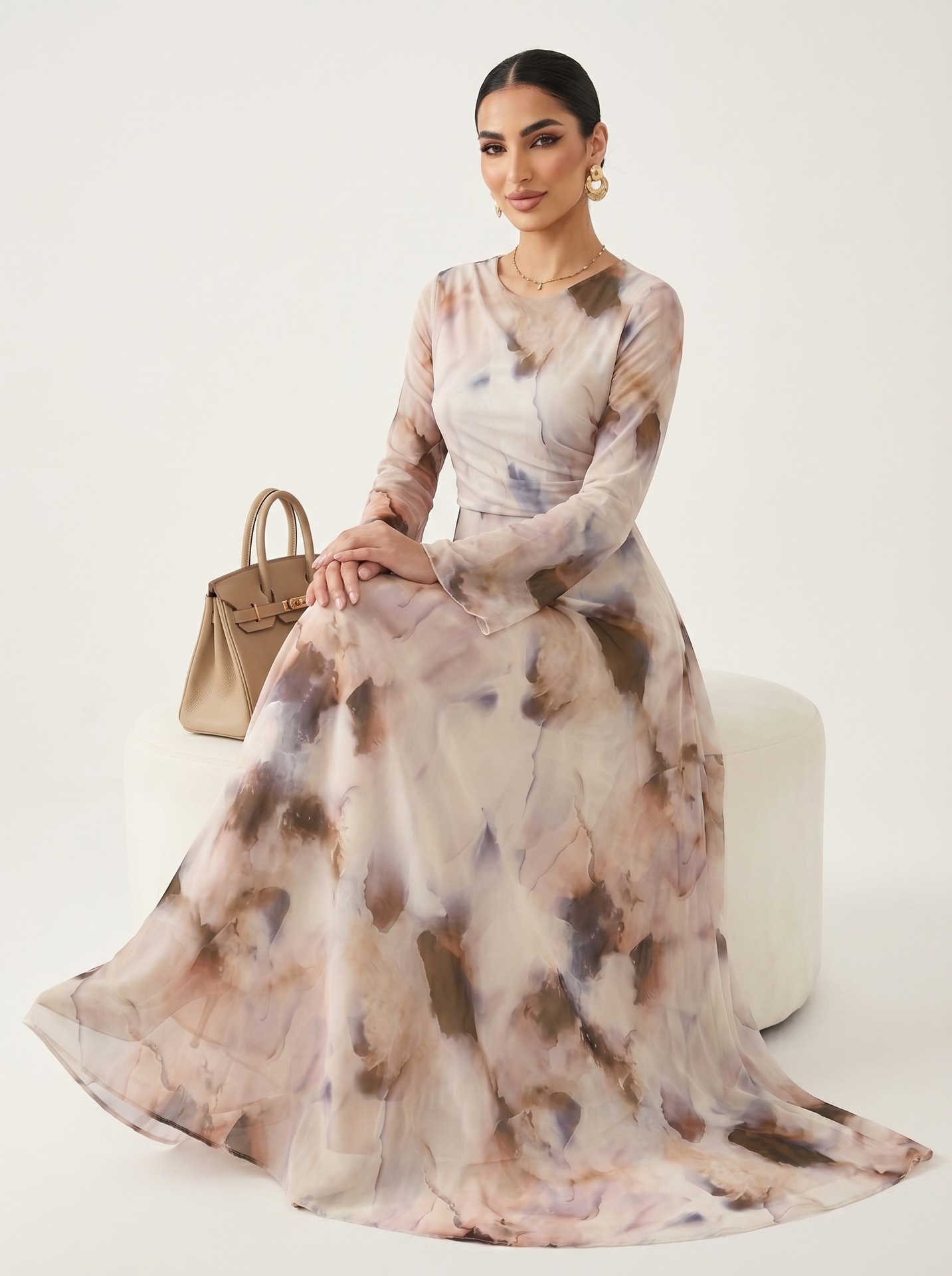 Elegant Floral Print Flared Sleeve Maxi Dress For Women, A-Line Boho Chic Long Dress With Soft Fabric_ecoleips.com