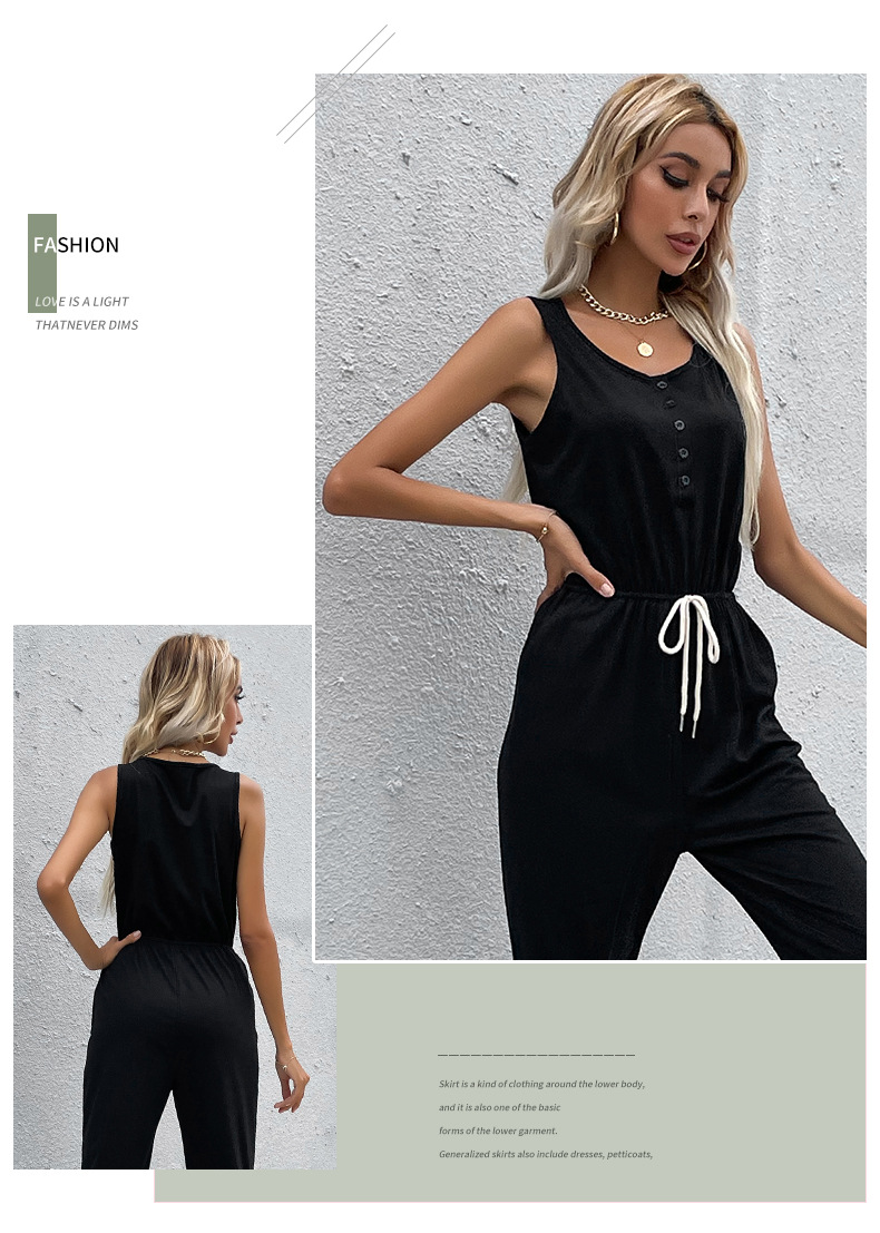 Black Suspender Buttoned Trousers Jumpsuit_voghion.com