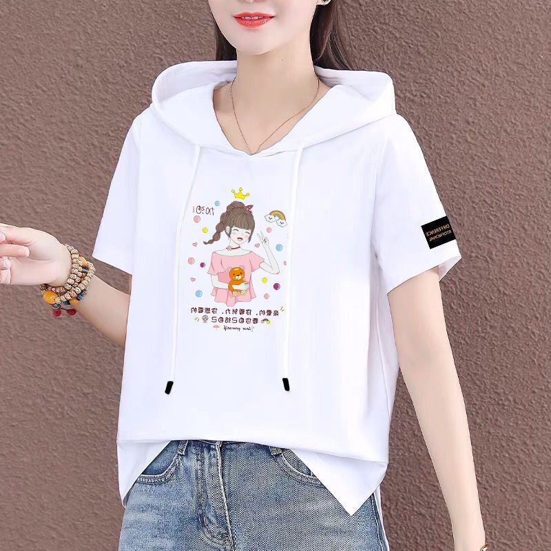 Manufacturer's Summer Half-Sleeve Hooded Sweatshirt 2026 Korean Style Loose Thin T-Shirt Women's Short-Sleeve Casual Versatile Top