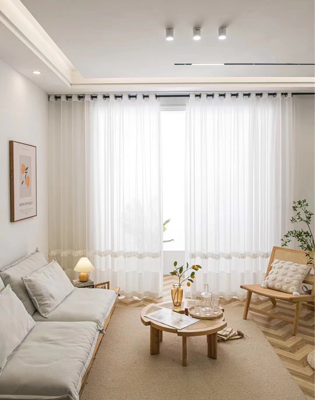 北歐垂直白色透光紗簾繡花印花現代簡約拼接落地客廳臥室白窗紗