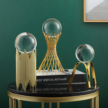 欧式轻奢金属水晶球摆件现代家居客厅电视酒柜桌面装饰铁艺工艺品