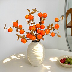 模擬柿の果実の枝、造花、セラミック花瓶の装飾品、リビングルームの装飾、フラワーアレンジメント、花束、家庭用家具