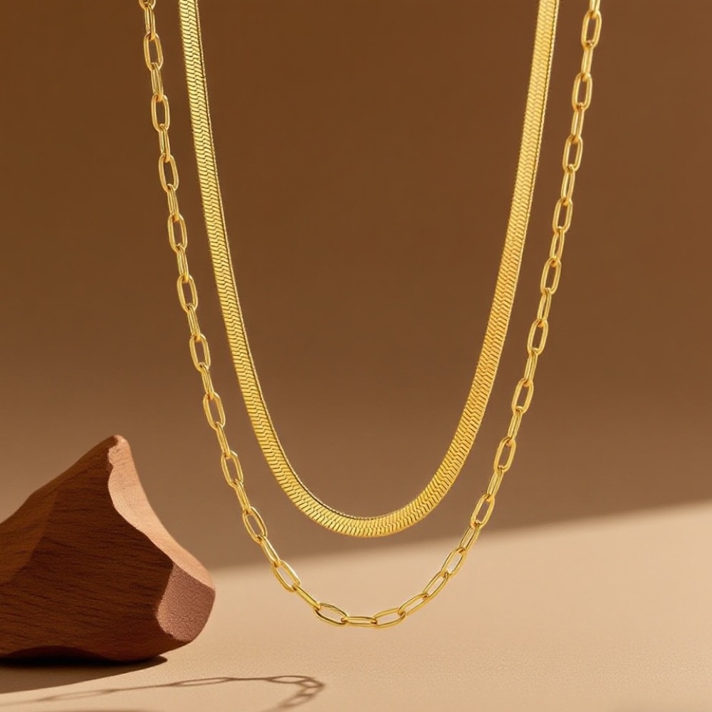 Collier double rang en acier titane, style transfrontalier, pour femme : luxe léger, sensation haut de gamme, couleur inaltérable._voghion.com