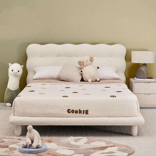 Designer Bubble Bed French Fabric Bed Solid Wood Upholstered Fashionable Children's Bed Modern Minimalist Cream Style Princess Bed