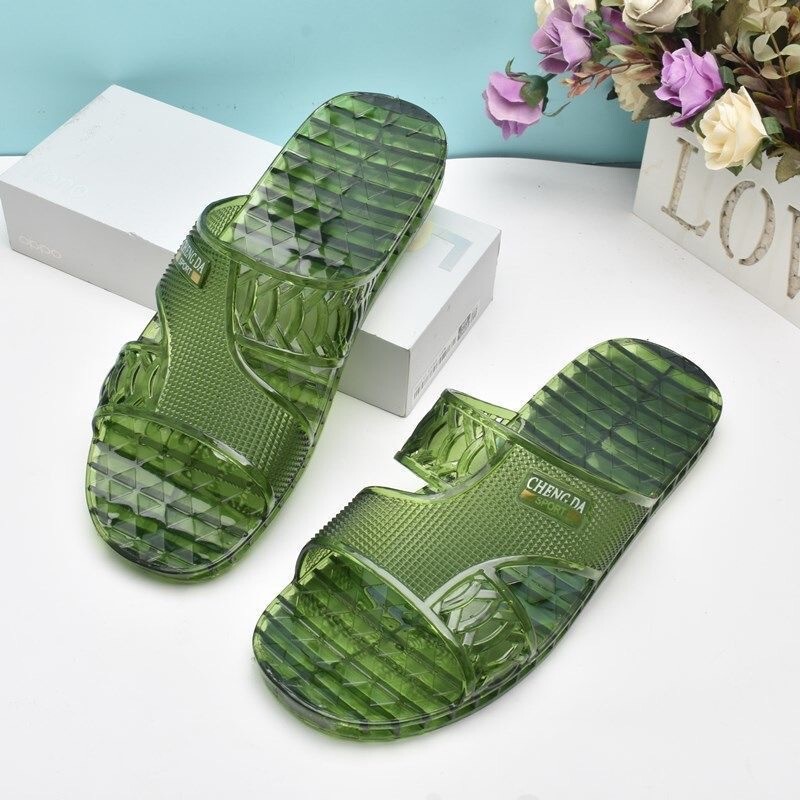 Vintage Crystal Bathroom Slippers Summer Men's Beef Tendon Transparent Non-Slip Deodorant Wear-Resistant Home Plastic Sandals