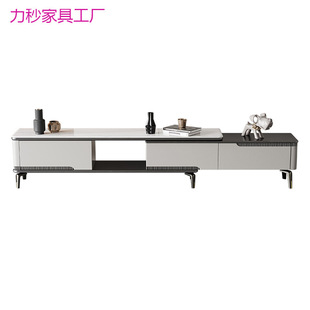 Brand Full Solid Wood Coffee Table TV Cabinet Light Luxury Rock Board Combination Living Room Home TV Cabinet Modern Simple Telescopic