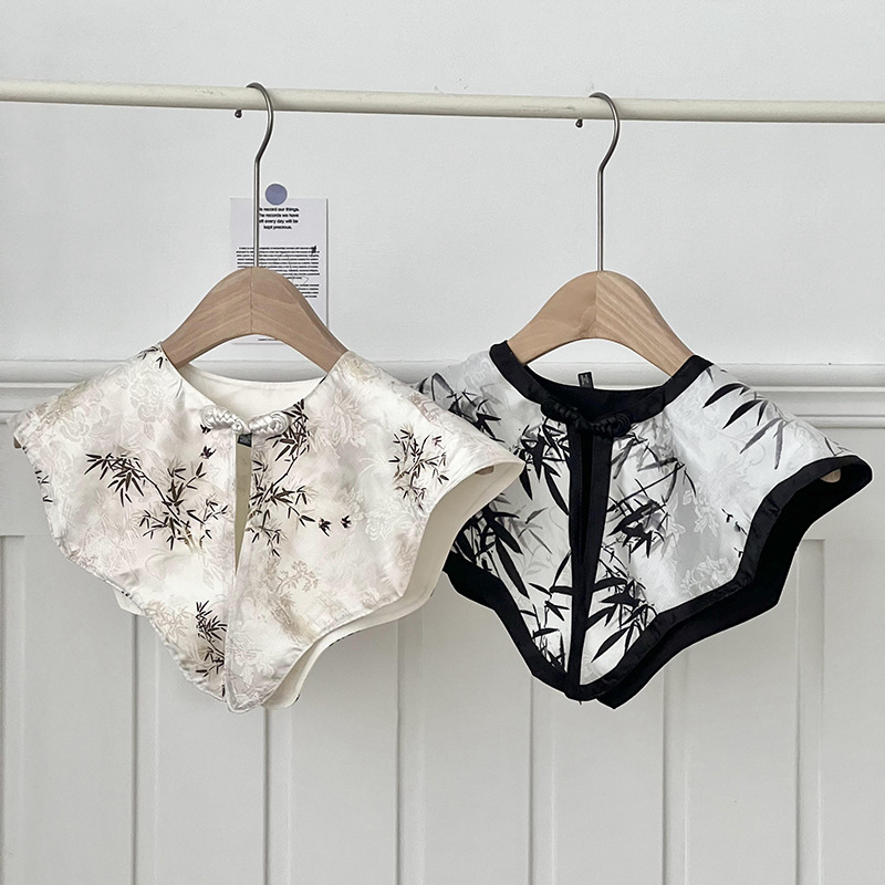 Collar falso para niños collar falso de hoja de loto impresión serie de estilo antiguo de doble cara decoración de cierre de hombro de nube pequeño chal