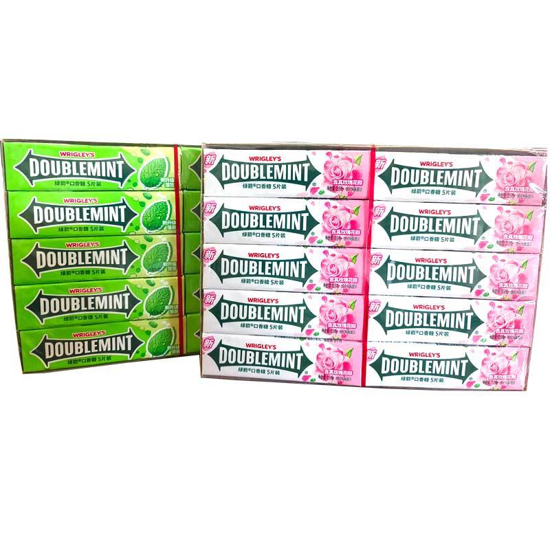 绿箭口香糖薄荷味5片装20条含玫瑰花瓣清新口气整合休闲零食糖果