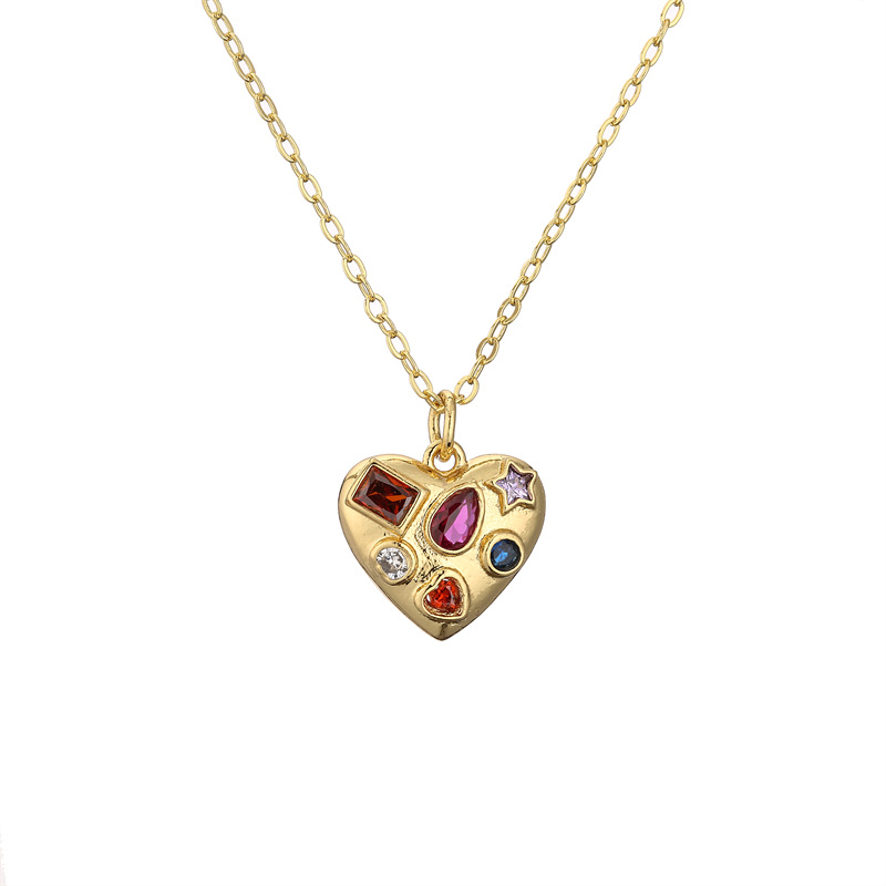 Rhinestones Inlay Material Copper Inlay Heart Shape Rhinestones Pendant Necklace