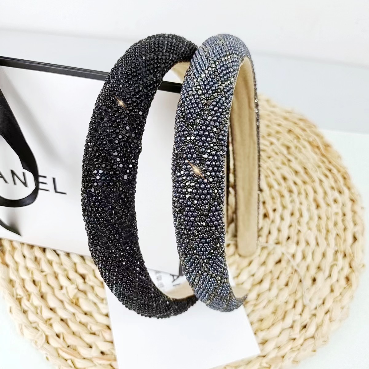 2024新款韓國高級感珍珠帶鑽發箍女甜美時尚百搭輕奢閃亮水鑽發捆