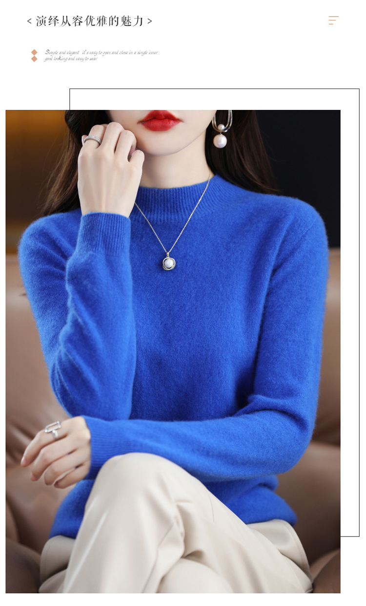 2022 Autumn and winter Cashmere sweater for women, semi-high collar, slimming, pullover, solid color 100 long-sleeved knitted base wool sweater pic 41