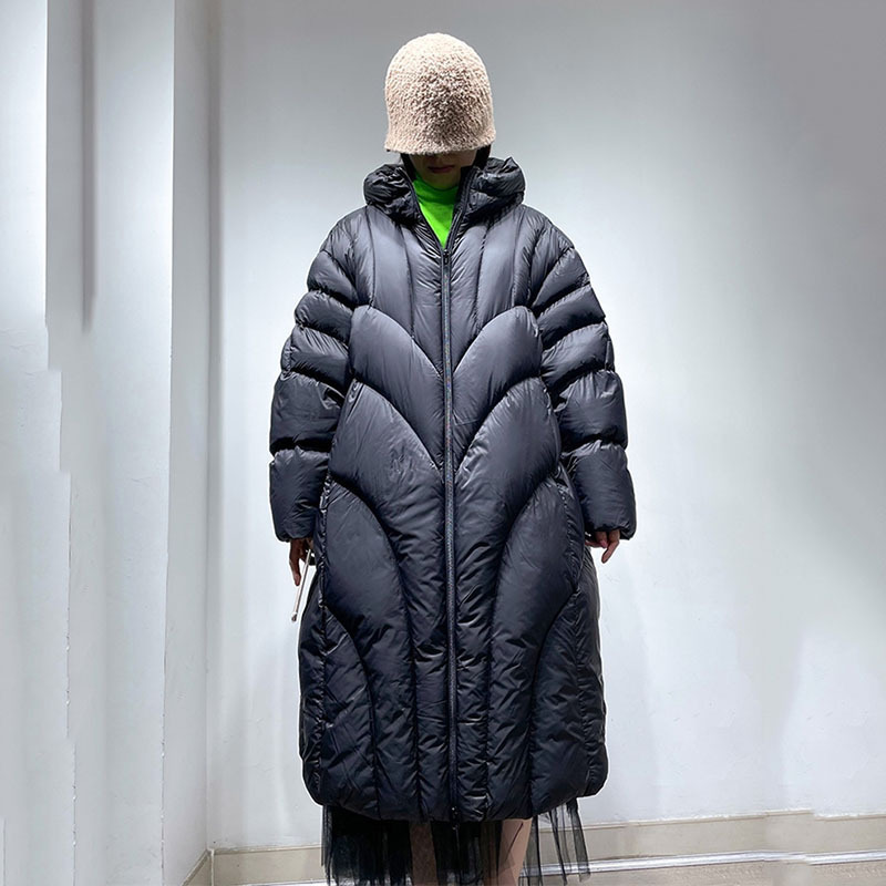 Pinghu Autumn/Winter New Jiangnan Style Thickened 90% White Duck down Jacket with Hood for Women, Extended Length Trendy Coat