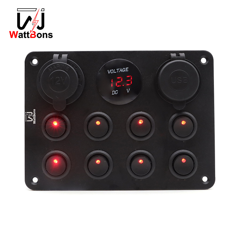 外贸热卖 汽车船舶通用改装面板组合开关猫眼红灯款车充电压表
