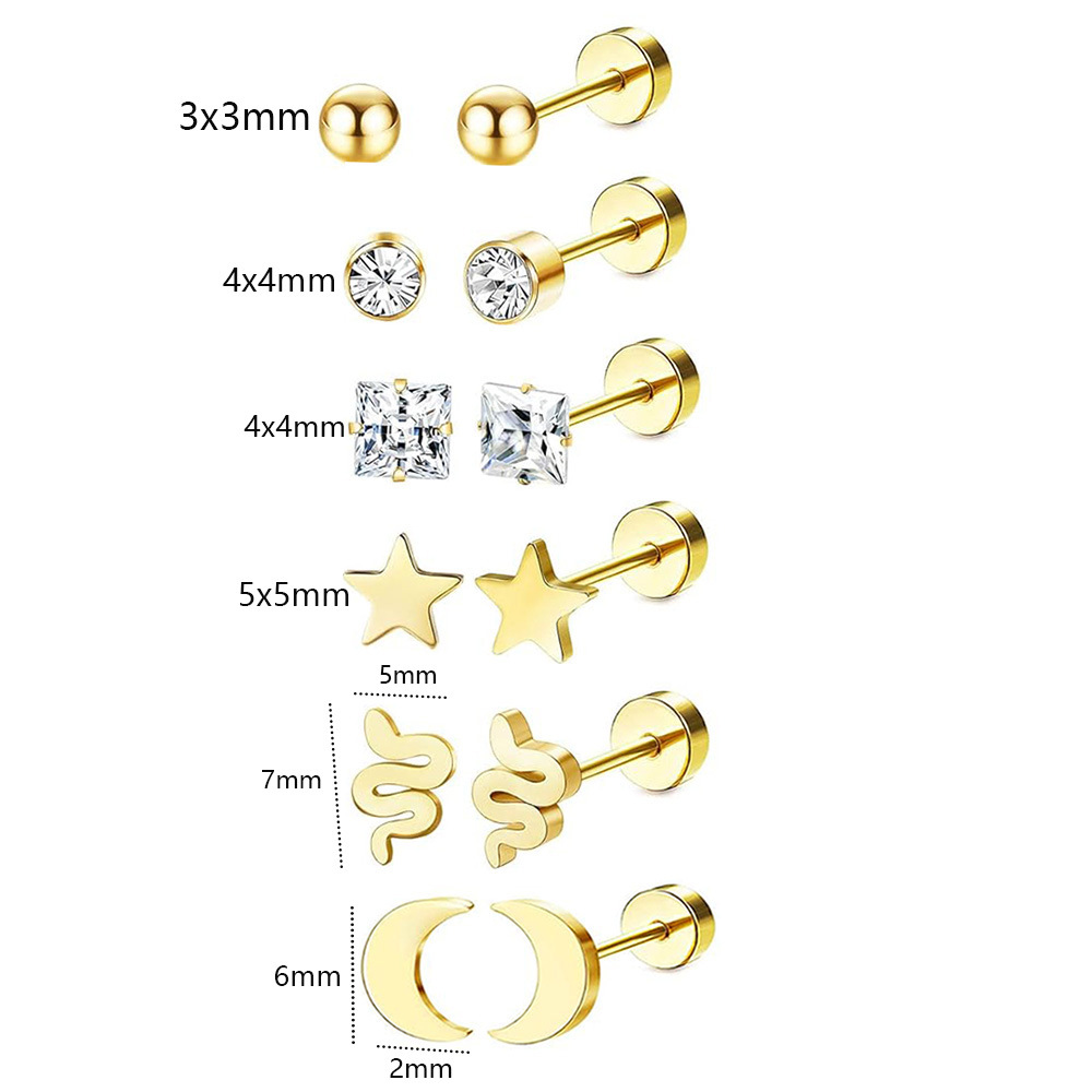 Simple Star Stainless Steel Ear Piercing Jewelry Set - 10-12 Pairs Cartilage Earrings, Twist Ball Earrings for Sleeping detail image 9