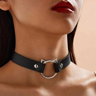 AliExpress Amazon Hot Sale PU Leather Collar Punk Necklace Fashion Harajuku Neck Collarbone Accessories