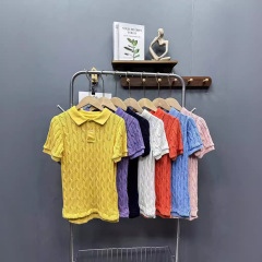 24年春夏新作ポニー刺繍ボタン折り襟百合通勤レディースニット半袖トップス