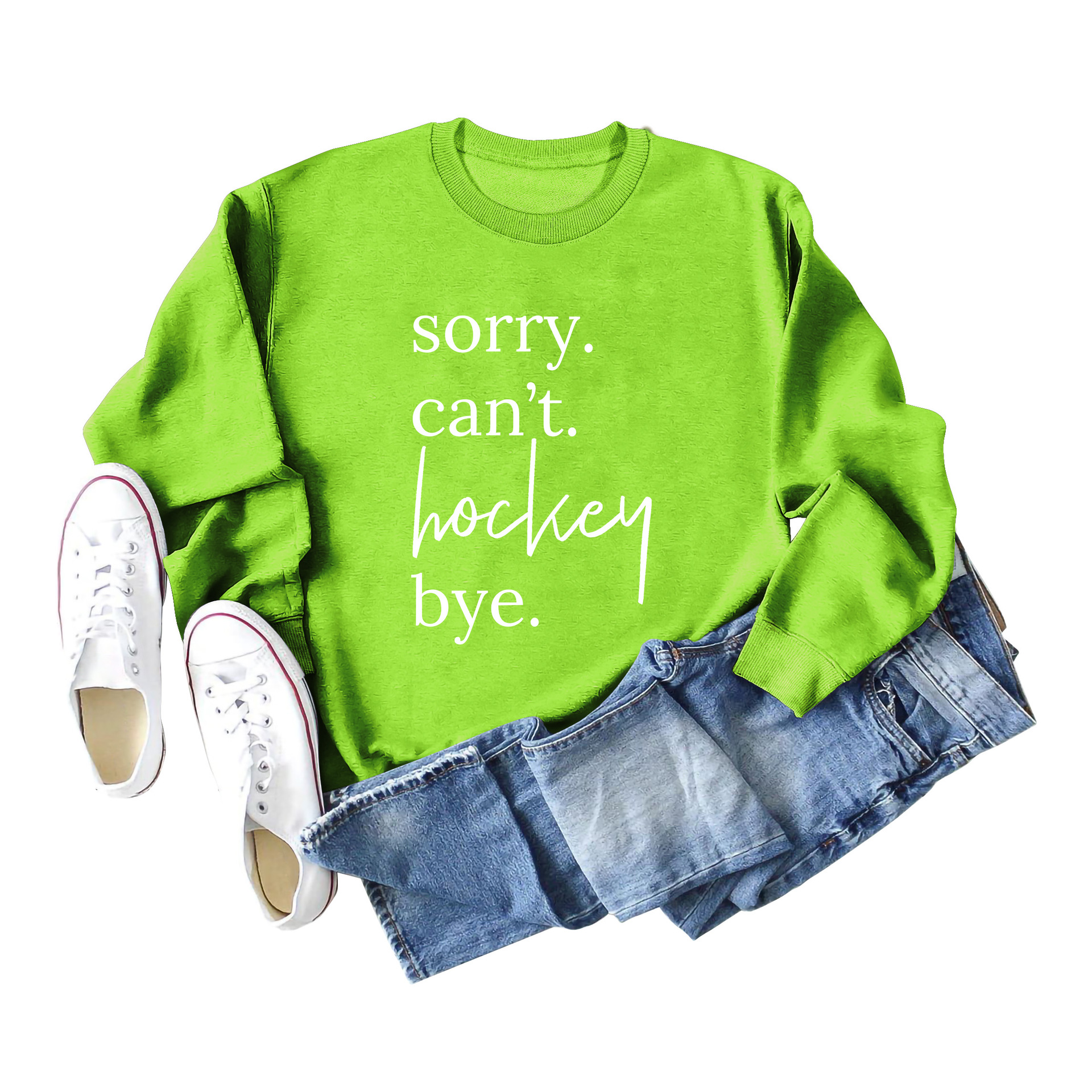 Comercio exterior transfronterizo casual manga larga Sorry't Hockey Bye suéter suelto de cuello redondo para mujer europea y americana